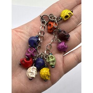 Colorful Rainbow Skull Bead Charm Silver Tone Cluster Bracelet Toggle Clasp J141